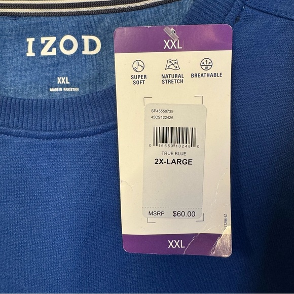 NWT IZOD Long Sleeve Super Soft Crew Neck Sweatshirt Pullover Blue Men’s XXL - Picture 3 of 5